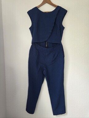 Madri Crossover Seersucker Nursing Jumpsuit, Size M, 100% Cotton